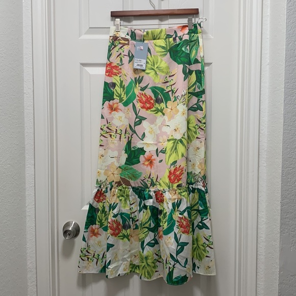 NWT Antonio Melani Perla Tropical Floral Print Ruffle Hem A- Line Maxi Skirt - Picture 6 of 8